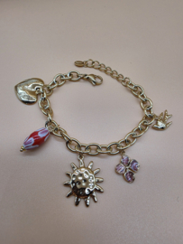 Armband met zon, klaver, hart, vogel, bloem, geglazuurd keramiek, hars