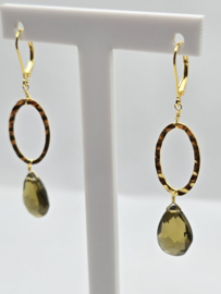 Echt zilveren oorbellen met smoky kwarts in goud plating