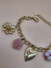 Armband met  harsbloemen, keramiek, zon, hart