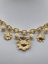 Collier met acetaat bloemige roos bedeltjes