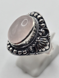 Echt zilveren ring met rozenkwarts maat 18.5