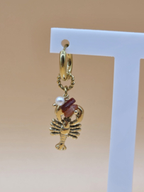 Creolen met bedeltjes bedeltjes schelp, kreeft, natuurlijke stenen en zoetwaterparels