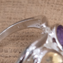 Echt zilveren multi stone ring, maat 19