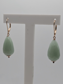 Echt zilveren oorbellen met groen jade rosé plating