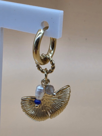 Creolen met bedeltjes ginkgo, zoetwaterparel, natuurlijke stenen