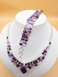 Schitterend 925 zilveren sieraden set, paars tinten.