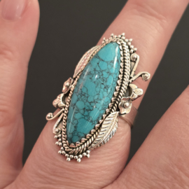 Schitterende echt zilveren ring met Turkoois. Maat 18