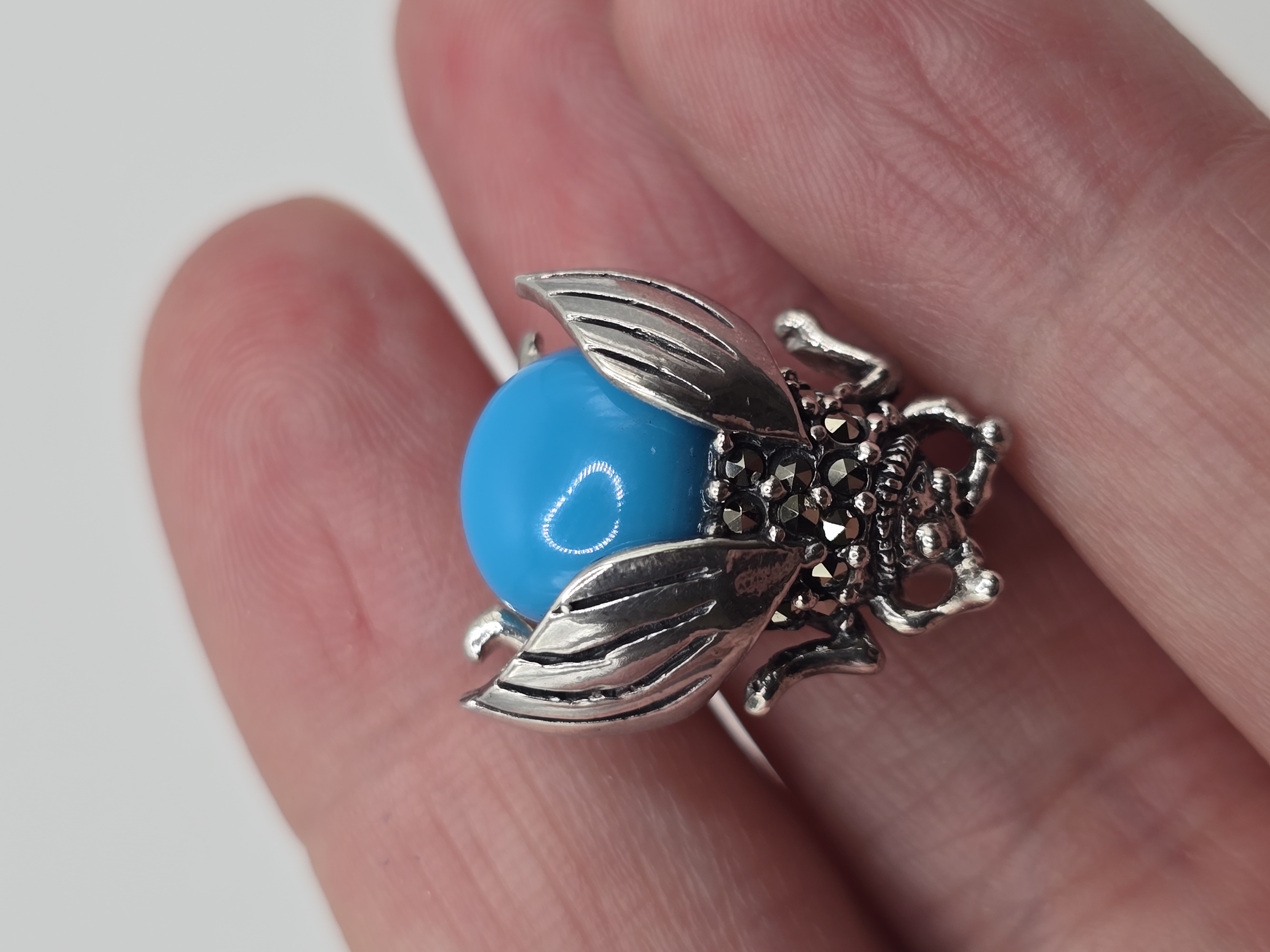 925 zilveren broche, met Marcasiet en Turkoois