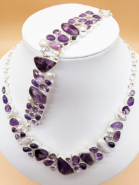 Schitterend 925 zilveren sieraden set, paars tinten.