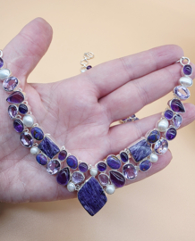 Schitterend 925 zilveren sieraden set, paars tinten.