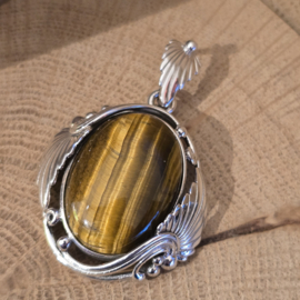 Prachtige echt zilveren hanger met Tijgeroog,  groot