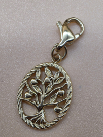 RVS charm, levensboom ovaal. Goud.