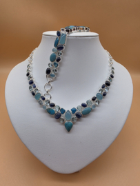 Schitterend 925 zilveren sieraden set, blauw tinten.