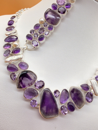 Schitterend 925 zilveren sieraden set, paars tinten.