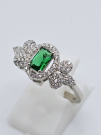 Echt zilveren ring met Zirkonia Silver/green.  Maat 18  MDZ10