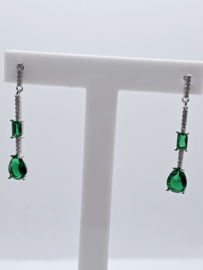 Prachtige echt zilveren hangende oorbellen. Silver/green,  MDZ19