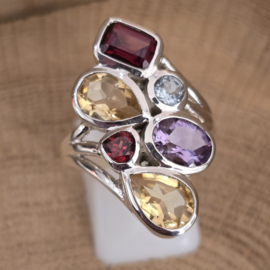 Echt zilveren multi stone ring, maat 18.5