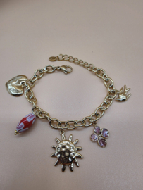 Armband met zon, klaver, hart, vogel, bloem, geglazuurd keramiek, hars