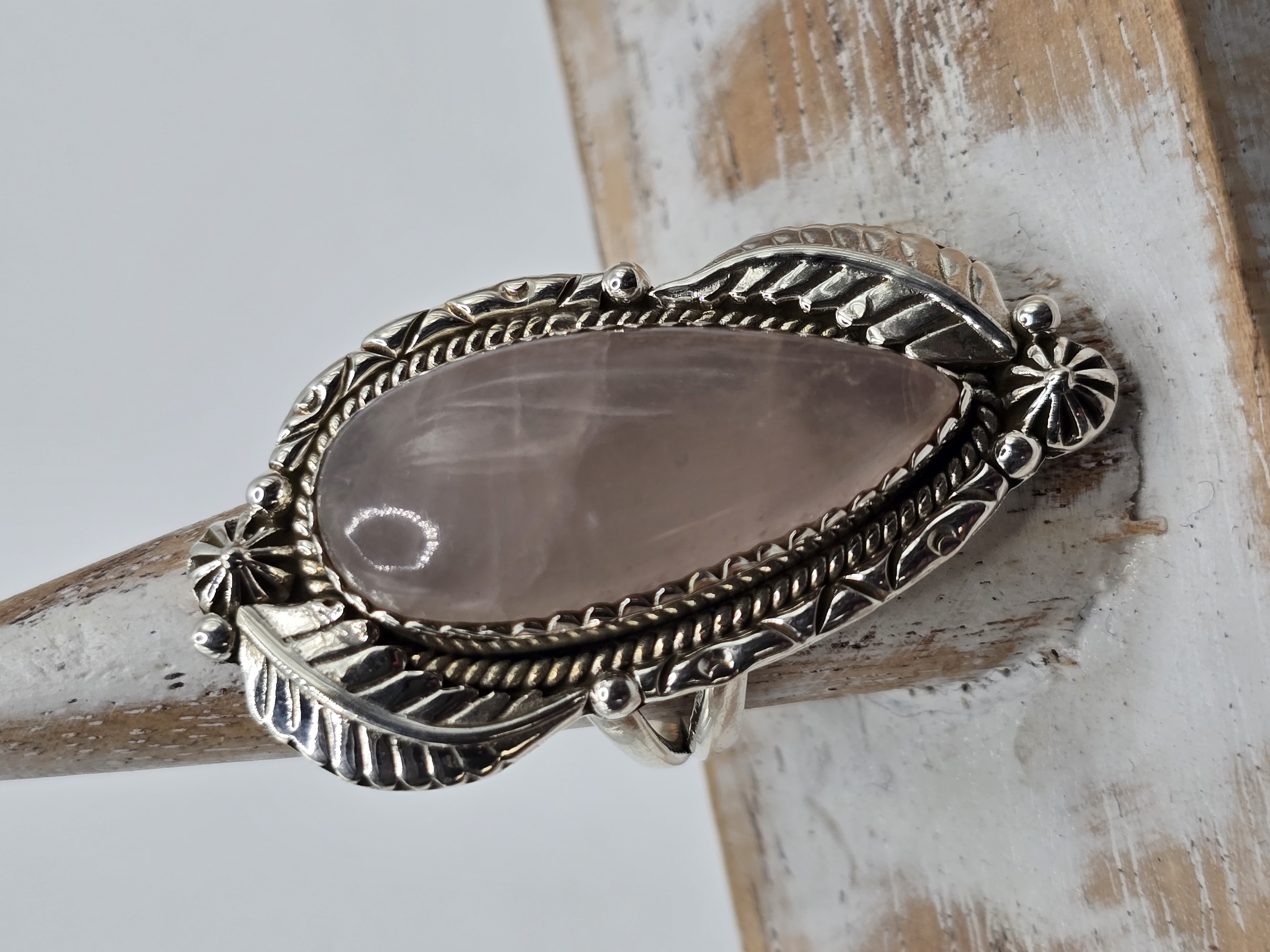 Echt zilveren ring met rozenkwarts maat 18