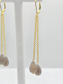 Echt zilveren oorbellen met grijze agaat in goud plating