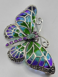 925 zilveren broche, met Robijn en smaragd