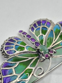 925 zilveren broche, met Robijn en smaragd