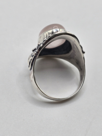 Echt zilveren ring met rozenkwarts maat 18.5