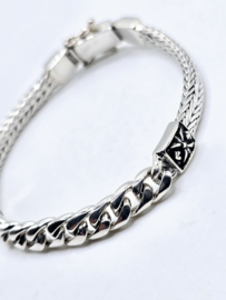 Echt zilveren zware schakelarmband, bijzondere sluiting 20.5 cm