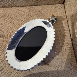 Prachtige zeer grote,  echt zilveren hanger met Onyx