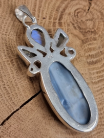 Prachtige echt zilveren hanger, met blauw agaat, aquamarijn,  Maansteen.
