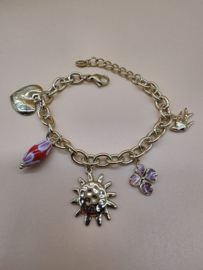 Armband met zon, klaver, hart, vogel, bloem, geglazuurd keramiek, hars