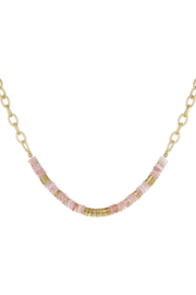 Schakelketting kralen - goud/roze Pink & Gold Stainless Steel