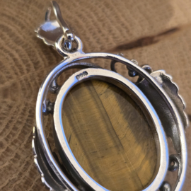 Prachtige echt zilveren hanger met Tijgeroog,  groot