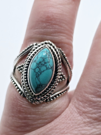 Echt zilveren ring met Turquoise maat 17