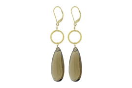 Echt zilveren oorbellen met smoky kwarts in goud plating