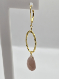 Echt zilveren oorbellen met roze maansteen goud plating
