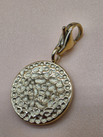 RVS charm, gehamerd rond. Goud.