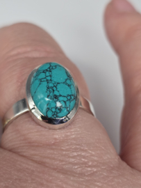 Echt zilveren ring met Turquoise maat 17