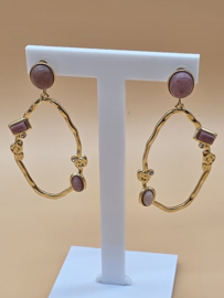 Hangende oorbellen - opengewerkte druppel en natuurlijke stenen