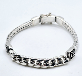 Echt zilveren zware schakelarmband, bijzondere sluiting 20.5 cm