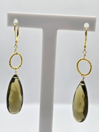 Echt zilveren oorbellen met smoky kwarts in goud plating