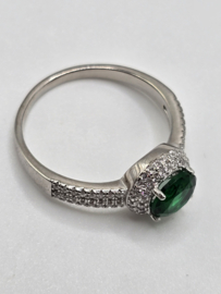Echt zilveren ring met Zirkonia Silver/green.  Maat 16.5 MDZ9