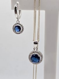 Zirkonia set, silver/blue. rond. MDZ1