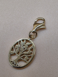 RVS charm, levensboom ovaal. Goud.