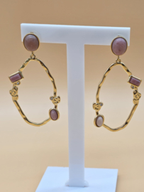 Hangende oorbellen - opengewerkte druppel en natuurlijke stenen