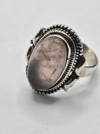 Echt zilveren ring met rozenkwarts maat 18