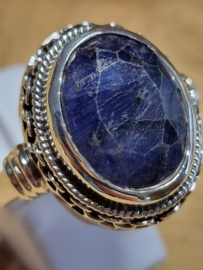 Echt zilveren ring met Saffier, maat 20