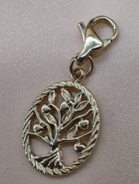 RVS charm, levensboom ovaal. Goud.