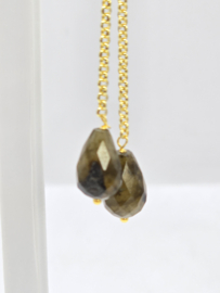 Echt zilveren oorbellen met Labradoriet goud plating