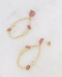 Hangende oorbellen - opengewerkte druppel en natuurlijke stenen